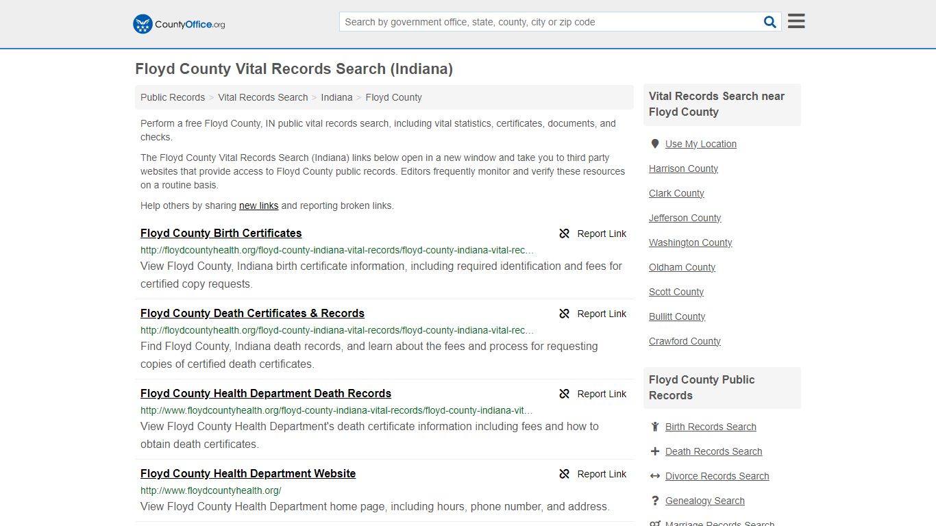 Vital Records Search - Floyd County, IN (Birth, Death, Marriage ...